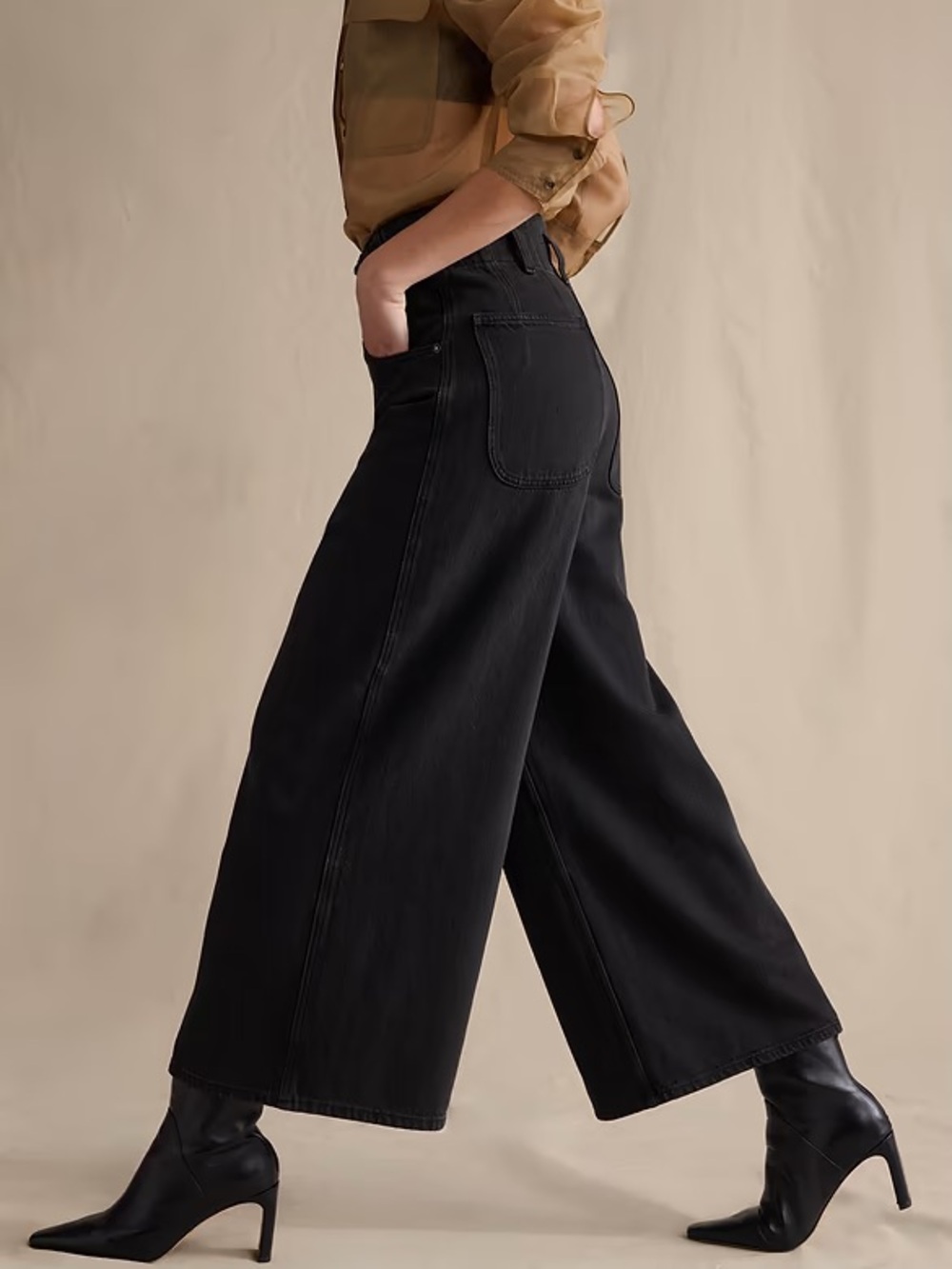 Banana Republic Black Cropped High-Waist Wide-Leg Jeans - Picture 5 of 5